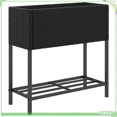 Jardinière - FAFEICY - 366387 - résine tressée noire - avec étagère - 70x28x70 cm (1/5)