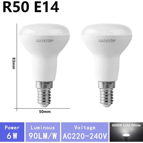 (R50 6000K, AC220V-240V) 2 ampoules LED, AC220V, adaptées à l'éclairage de salle de bain. (1/5)