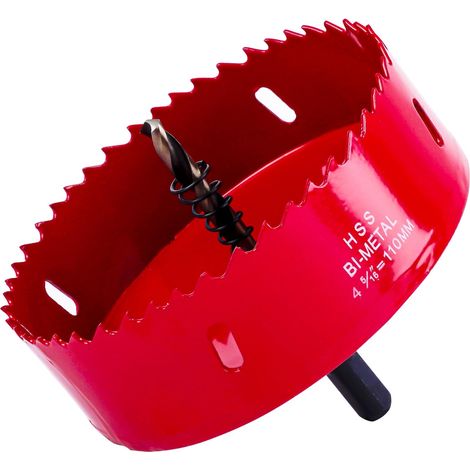 Scie cloche - 110 mm - Universelle HSS M42 bi-métal - Scie cloche avec tige hexagonale et foret - Couronne de forage pour bois, placoplâtre, cloison sèche, plastiques (110 mm) (1/5)