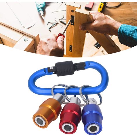 Porte-embouts de tournevis à tige hexagonale 1/4 pouce avec porte-clés, rallonge magnétique et support pour la plupart des tournevis et forets électriques portables. Mousqueton bleu + douilles rouge, (1/5)