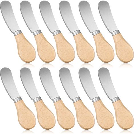 Cuchillo Para Untar Queso - Hoja De Acero Inoxidable - Mango De Bambú - Para Mantequilla Mermelada Crema - Pack De 12 (1/5)