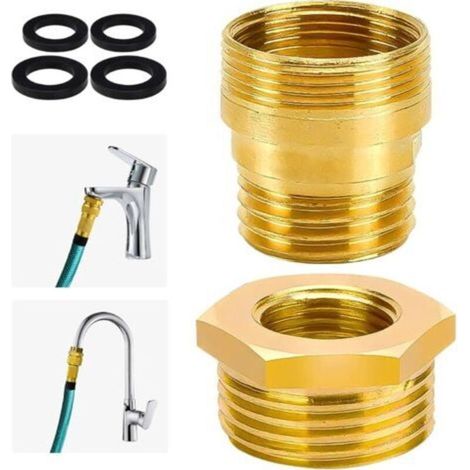 Adaptateur de robinet en laiton – Adaptateur de filetage extérieur M24 vers M22 avec joints noirs, pour robinet de cuisine et de salle de bain, douche, régulateur de jet et raccord de tuyau (1/5)