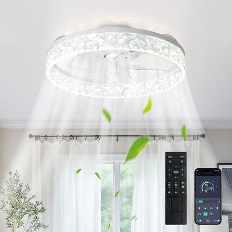 Blanc ,Ventilateurs de plafond avec lumières et télécommande : Ventilateur de plafond encastré 16 pouces avec 6 vitesses et 3CCT - 3000-6500K Dimmable Led Fandelier pour chambre et salon (1/5)