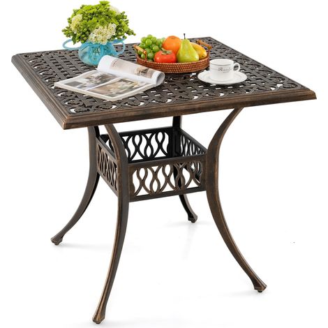 COSTWAY Tavolo da Giardino 80 cm, Tavolo Bistro Quadrato con Foro per Ombrellone da 4,8 cm, Tavolo da Esterno per 4 Persone, Tavolo da Pranzo per Giardino Piscina,Portata 75 kg (1/5)