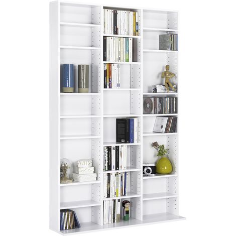 Idmarket – Bibliothèque étagère CD modulable 30 cases – Dimensions 102x24x159 cm – Panneaux de particules blanc – Accueille jusqu'à 960 CD