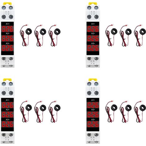 4X AmpèRemèTre Triphasé à sur Rail Din, Mini-MèTre de Courant Modulaire, Indicateur de Jauge, Détecteur à Affichage Numérique LED, AmpèRemèTre (1/5)