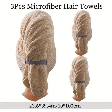 Serviette Élastique Pour Cheveux - Microfibre Ultra-Douce 100 x 60 cm - Séchage Rapide Sans Frottement - Lot De 3 (1/5)