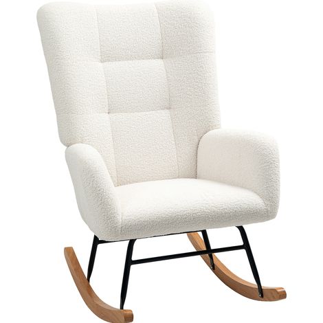 Sillón balancín con reposabrazos en tejido efecto teddy blanco crema (1/5)