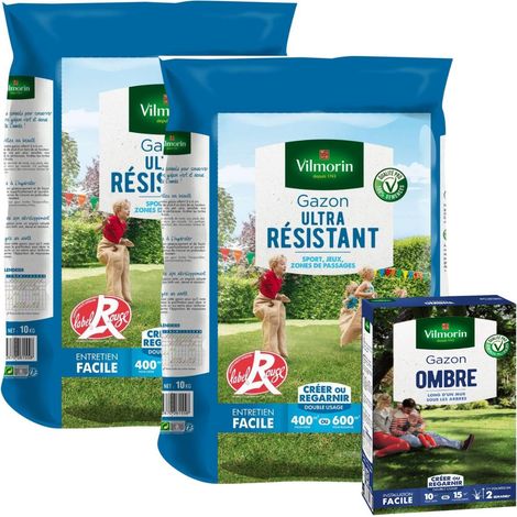 Gazon Ultra Résistant - Label Rouge - 10 kg (x2) + Gazon Ombre - 250 g Offert Vilmorin (1/2)