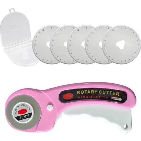 Cutter rotatif de couture 45 mm – Coupe-tissu avec 5 lames circulaires et verrouillage de sécurité – Poignée ergonomique – Pour tissu cuir papier et loisirs créatifs – Orange (1/5)