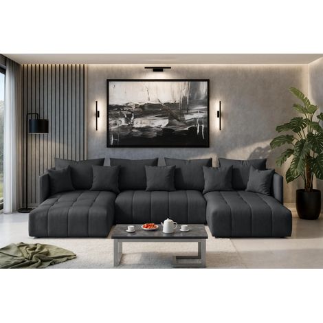 AX LIVING Dunkelgrau Sofa U Form mit Schlaffunktion Veliro U, 353 cm