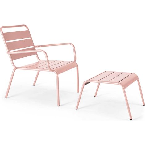 Fauteuil relax et repose pied en métal Rose poudré - Palavas