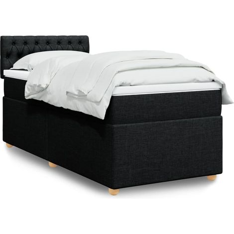 Cama box spring con colchón tela negro 90x200 cm
