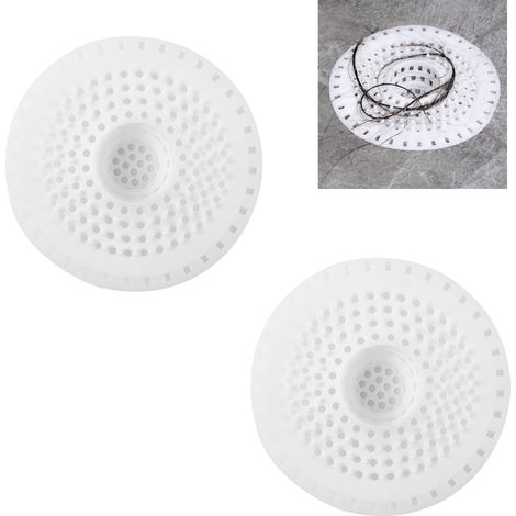 2 Pièces Protection de Drain de Silicone, Filtre Evier Anti-colmatage, Attrape Cheveux, Filtre Cheveux Baignoire Installation Facile pour Douche, Baignoire et Cuisine (Blanc) (1/5)