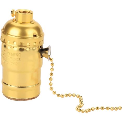 Douille Lampe E27 - 1 Pièce - Aluminium Vintage - Interrupteur Chaîne - Décoration Café Maison - Doré 7cm