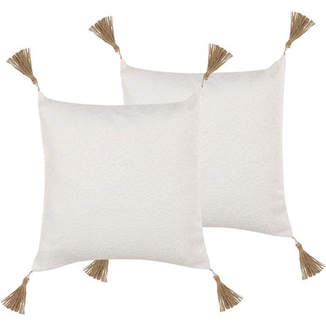 Set of 2 Decorative Cushions AZALEA 45 x 45 cm Light Beige Solid (1/5)