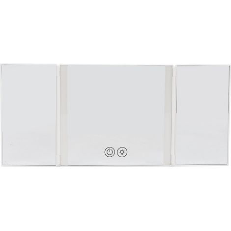 Miroir de courtoisie pliable à triple volet pour pare-soleil de voiture, avec lumière LED, compatible avec la plupart des voitures. (1/5)