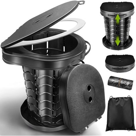 Faltbare Campingtoilette Tragbare Toilette Outdoor Aktivitäten Höhenverstellbar 34 cm hoch Schwarz (1/5)
