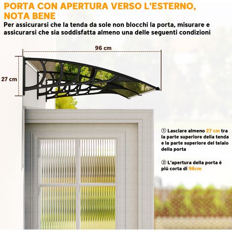 Auvent extérieur robuste pour fenêtres et portes, marron, 200x96x27cm, en aluminium et polycarbonate (1/5)