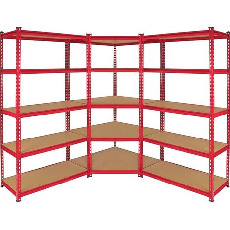 ORION91oficial® - Set 3X Estanterías Almacenaje Cargas Pesadas 2625 kg 15 Baldas MDF Estantería Esquinera Modulares Acero, Alta Resistencia Garaje Taller, Color Rojo - spaziOrion91 - (1/5)