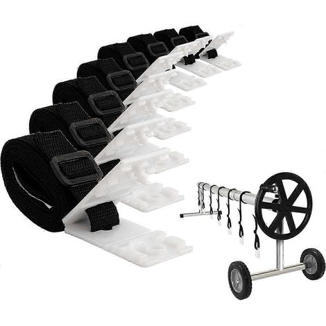 Ensemble de 8 sangles et clips de fixation pour enrouleur de couverture solaire de piscine enterrée. (1/4)