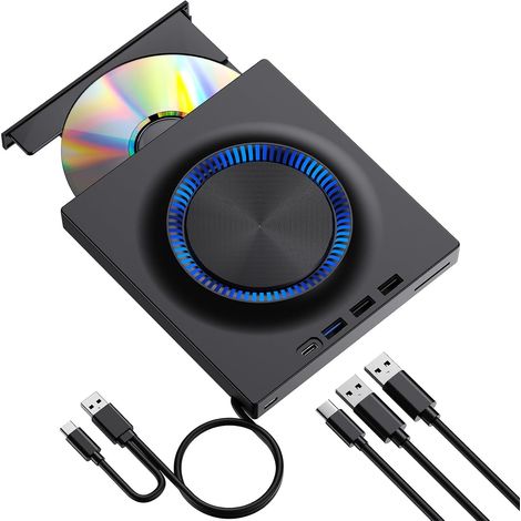 Lettore DVD con funzioni di lettura e scrittura, masterizzatore DVD ultra HD portatile, compatibile con Win 7/8/10/11/PC, nero - versione Blu-ray. (1/5)