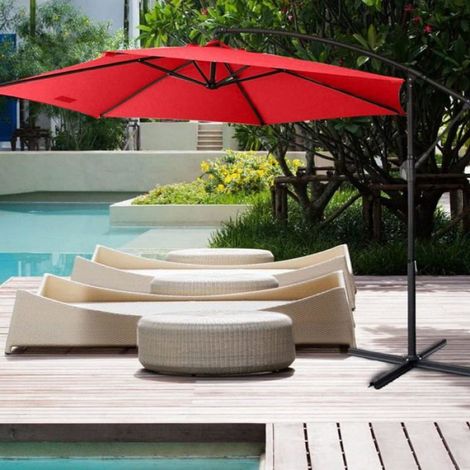 Housse remplacement parasol 3m 6 baleines, jardin terrasse piscine, rouge (1/5)