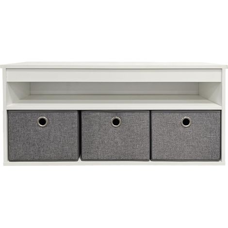 Banc d'entrée avec 1 étagère et 3 coffres bois blanc 102 x 30 x 45 cm (1/5)
