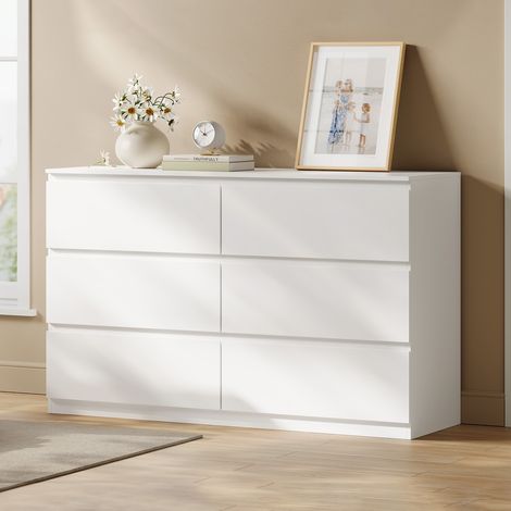 WOLTU Kommode mit 6 Schubladen, Sideboard Korbregal, Schubladenschrank für Wohnzimmer Schlafzimmer Flur, 120 x 40 x 75 cm, Weiß (1/3)