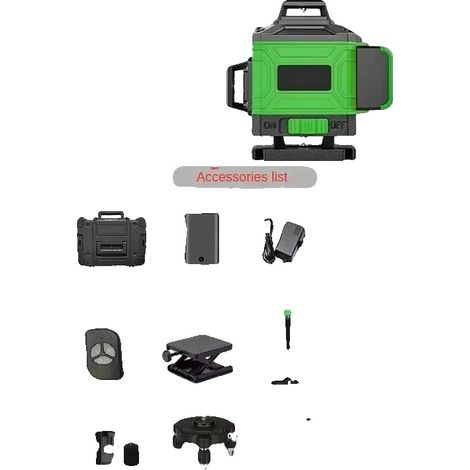 Nivel láser, 3 haces verdes de 360°, función de autonivelación, 16 líneas verdes con trípode + caja de herramientas (1/2)