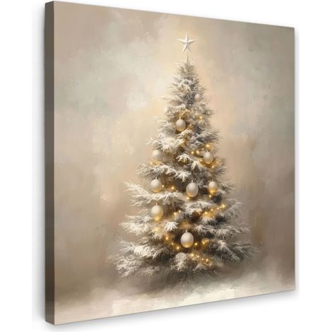 TABLEAU SUR TOILE Noël - Arbre de Noël - Neige - Art Tableau Chambre Adulte 90x90 cm