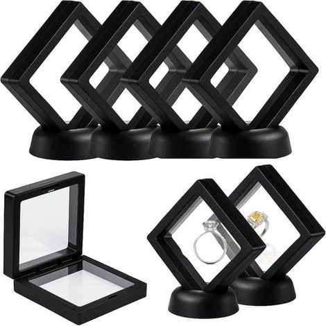 Juego de 6 vitrinas flotantes para exhibición de joyas y monedas. Incluyen patas. Color negro. (1/5)