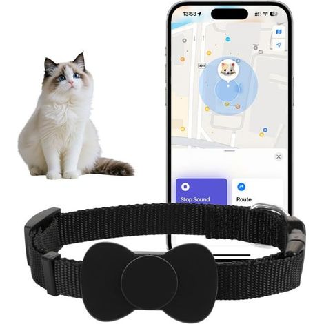 Collier de suivi de chat, collier GPS pour petits chats, pas de frais mensuels, pour la fonction Apple Find (applicable à iOS et Android), collier de suivi GPS pour chat, positionnement global (1/5)