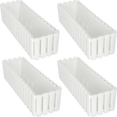 Maceta para balcón, barandilla o terraza, estilo rústico blanco, 60 cm, 4 unidades.