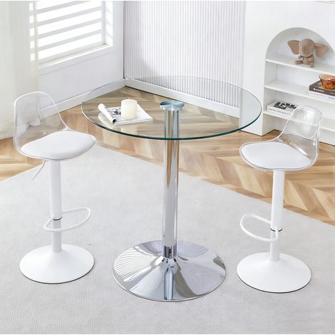 tavolo cucina 89 cm con 2 sgabelli vetro trasparente OKMYHOME (1/5)
