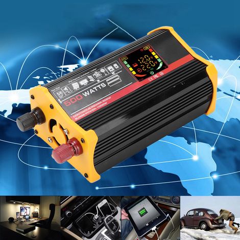 Convertisseur/transformateur de puissance 500 W CC 12 V vers CA 220 V avec écran LCD couleur et port USB (noir) (1/5)