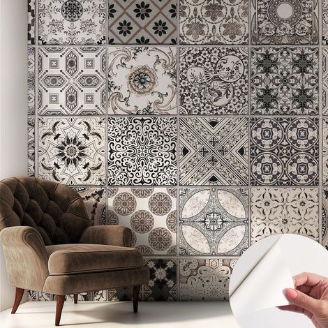 Papier peint adhésif décoratif avec colle pour salon chambre et bureau Installation rapide Motifs de carrelage 250x250 cm (1/5)