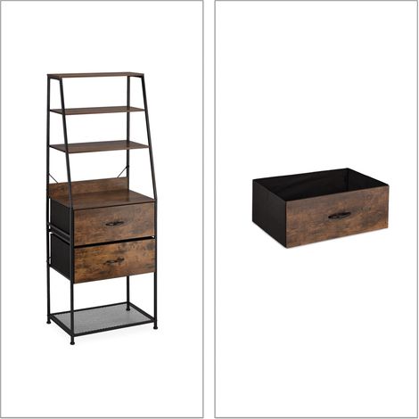 Estantería para libros vintage estilo industrial con 5 estantes y 2 cajones oficina salón 140 x 80 x 35 cm de metal negro 130010885 (1/5)