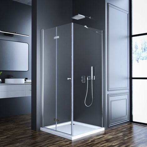 Duschkabine 75x75 cm Falttür mit Seitenwand, Duschkabine 75x75cm Eckeinstieg Drehfalttür Dusche Duschabtrennung mit 6mm ESG Sicherheitsglas Glas Duschwand Höhe: 185cm