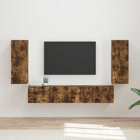 TV-Wandregal-Set 4 pcs Geräucherte Eiche Holzwerkstoff