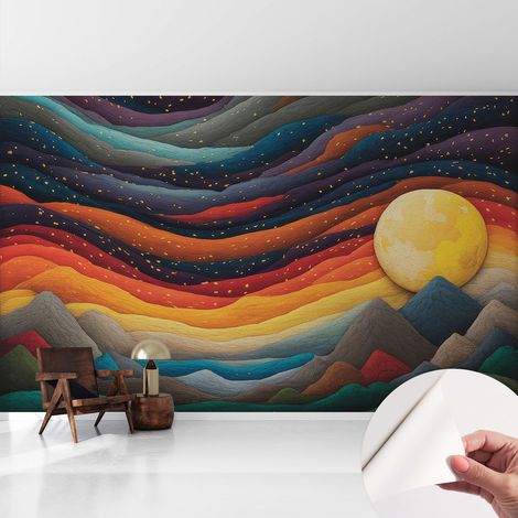 Tapete adhésive moderne pour salon et chambre à coucher Décoration rapide avec colle Montagnes colorées 416x254 cm (1/5)