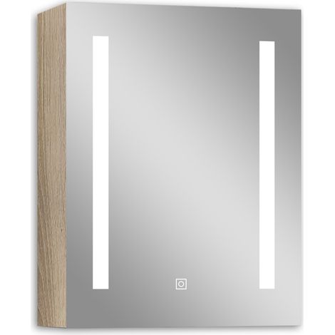 Acezanble Armoire de Toilette avec Miroir LED Anti-Buée Éclairage 3 Couleurs et Prise Rasoir Chêne, 40x70 cm