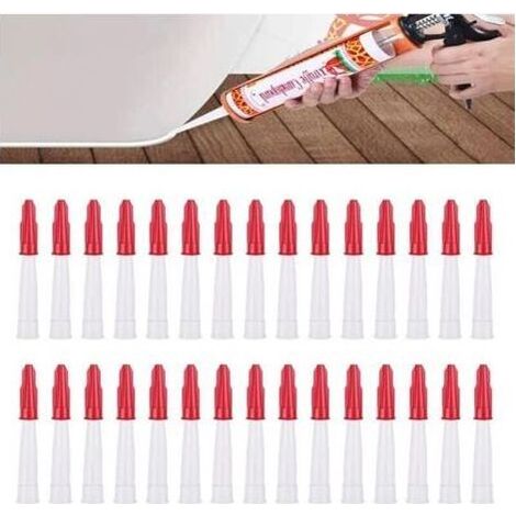 Packung mit 30 transparenten Silikonkartuschendüsen – Ersatzdüsen – Silikonkartuschen – Dichtungsdüsen für Küche und Haushalt – Werkzeug mit roten Düsen – Dichtungswerkzeug (1/5)