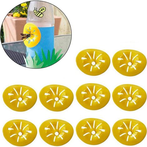 10 Pièges à Abeilles en Forme de Fleur Jaune Suspendus, Attrape-Insectes à Entonnoir, Lot de 10