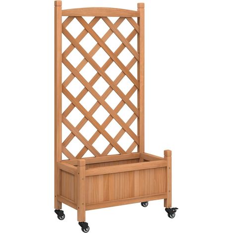 vidaXL Jardinera con enrejado y ruedas madera maciza de abeto marrón (1/2)
