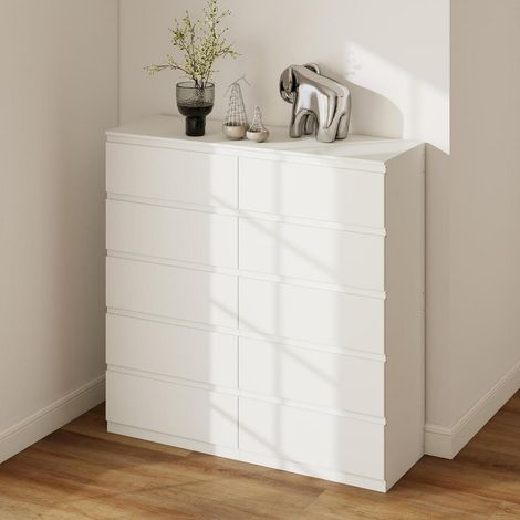 Kommode 120cm Breit Weiss Matt mit 5 Schubladen, 40cm Tief (1/5)