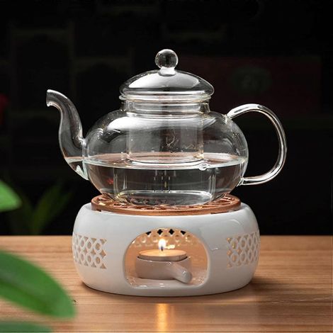 Support en céramique pour chauffe-théière, base isolante pour chauffe-thé/café/bougie (Remarque : théière non incluse)