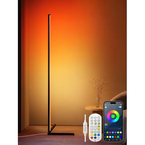 Lampadaire LED d'Angle, 165cm Lampe sur Pied RGB avec APP Contrôle et Télécommande,16 Millions Couleurs et 300 Modes, Musique Sync et Temporisation, Lampe d'Ambiance Moderne pour Salon (1/5)