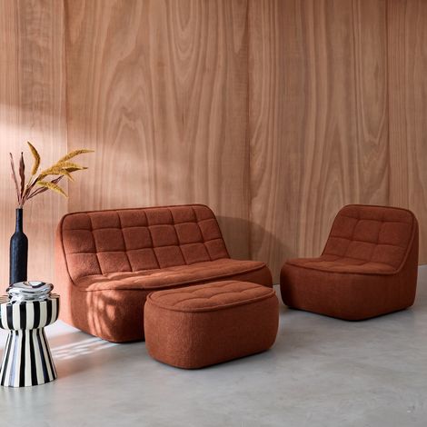 Canapé modulable bouclette texturée 3 places avec repose pied - Boni Bouclette texturée Terracotta (1/5)