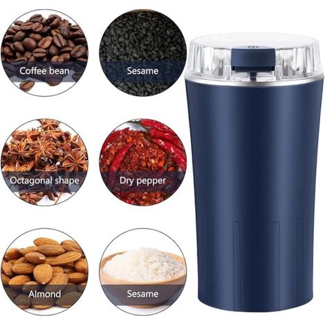 Moulin à café électrique / Moulin à épices électrique 300 W, mécanisme de broyage en acier inoxydable pour grains de café, noix, épices, céréales et herbes. (1/5)